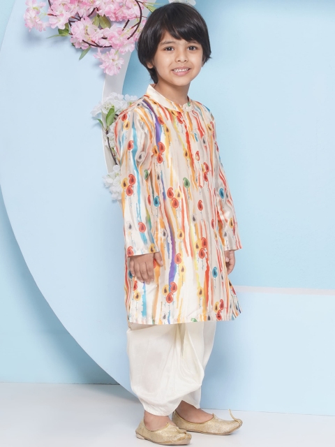 Sethukrishna Boys Abstract Printed Band Collar Straight Kurta - Image 3