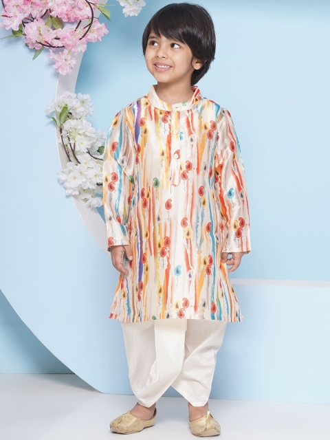 Sethukrishna Boys Abstract Printed Band Collar Straight Kurta - Image 6