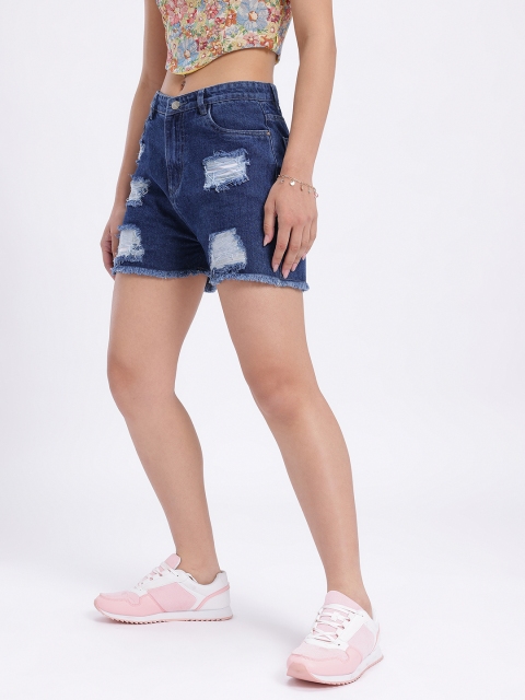 glitchez Women Ripped Slim Fit Frayed Denim Shorts - Image 3