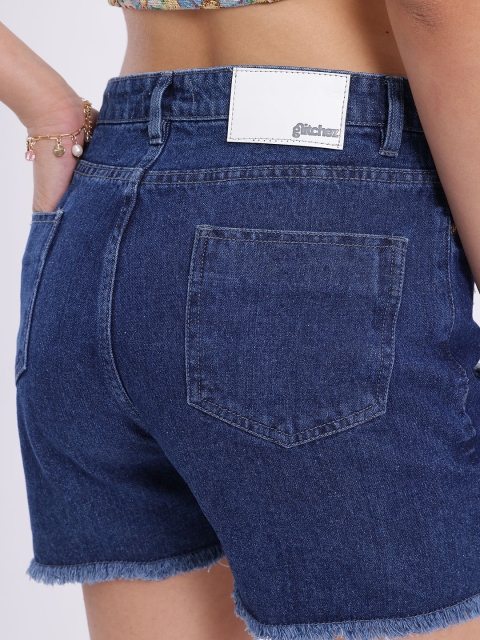 glitchez Women Ripped Slim Fit Frayed Denim Shorts - Image 7