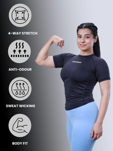 Coitonic Women Typography Printed Round Neck Slim Fit T-shirt - Image 6