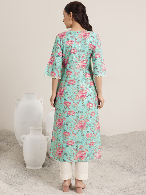 Libas Floral Printed Embroidered Notch Neck Kurta - Image 6