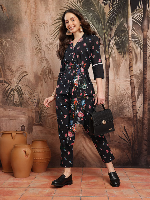 Sangria Floral Print Belted Co-Ords