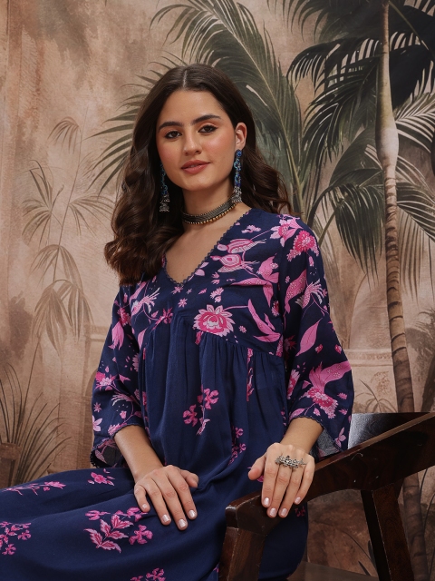 Sangria Floral Print Empire Kurta with Palazzos