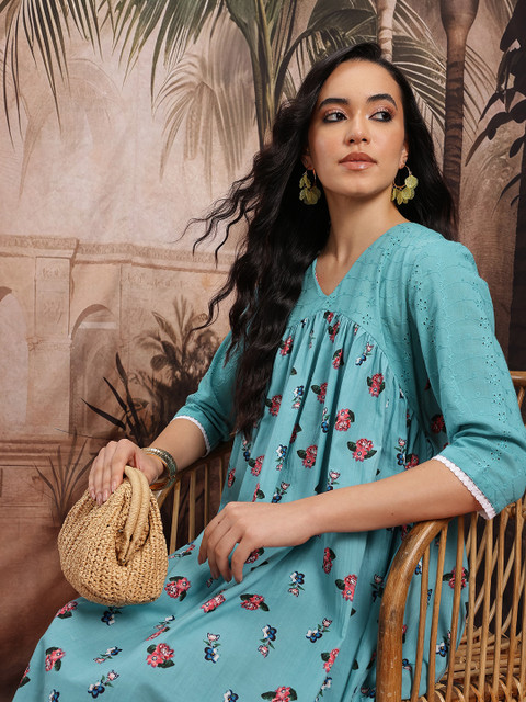 Sangria Floral Print Chikankari Cotton Kurta