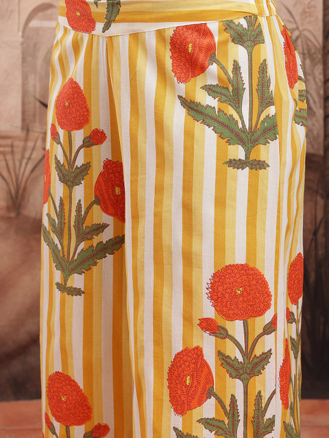 Sangria Women Floral Striped Pure Cotton Kurta with Palazzos & Dupatta - Image 4
