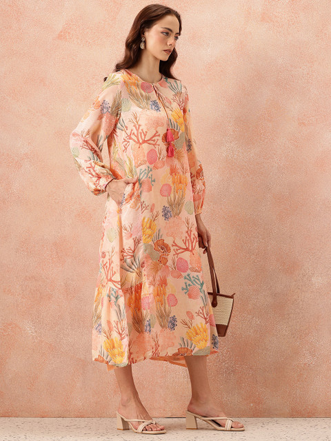 all about you Floral Printed Puff Sleeve A-Line Midi Dress - Image 7