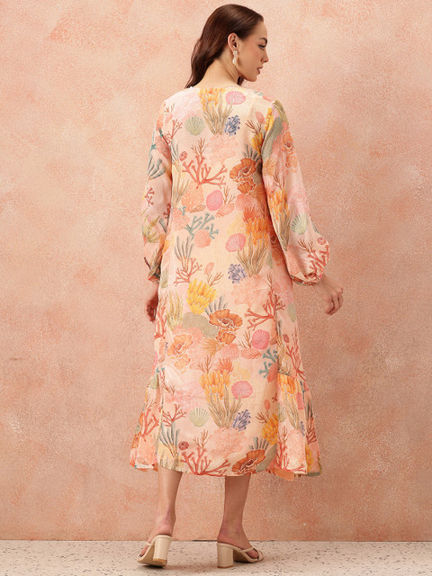 all about you Floral Printed Puff Sleeve A-Line Midi Dress - Image 6