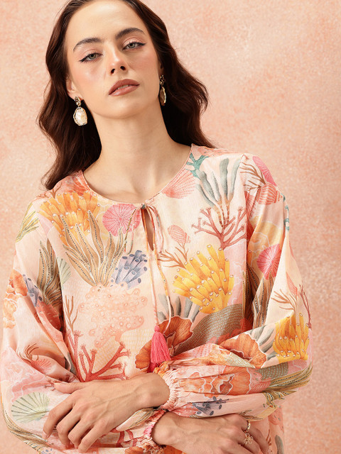 all about you Floral Printed Puff Sleeve A-Line Midi Dress - Image 2