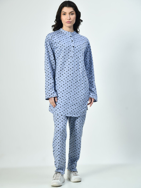 BAESD Printed Mandarin Collar Pure Wool Tunic With Trouser