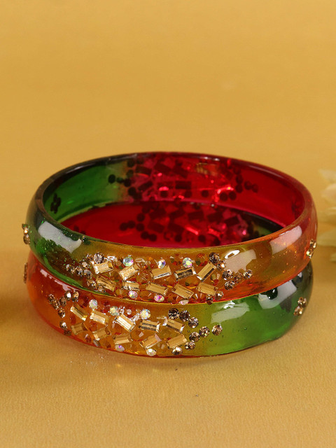 LAVAZZA Set Of 2 Cubic Zirconia & Crystal Studded Glass Bangles