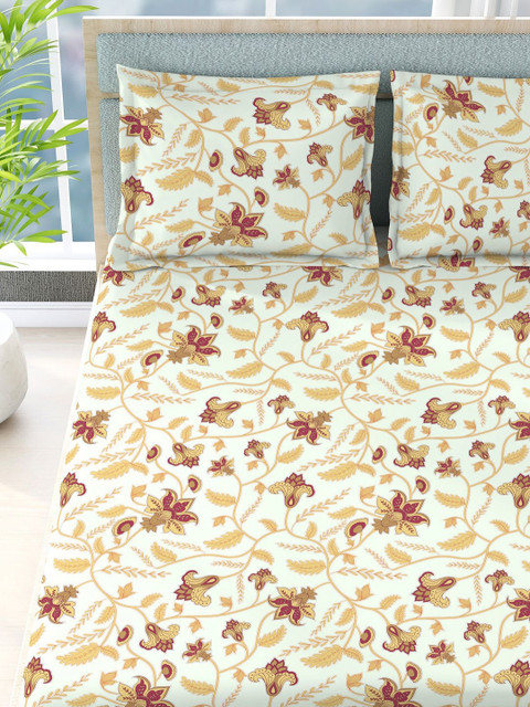 Boutique Living India Siesta White Printed 200 TC Cotton King Bedsheet Set 2.74m x 2.74m - Image 2