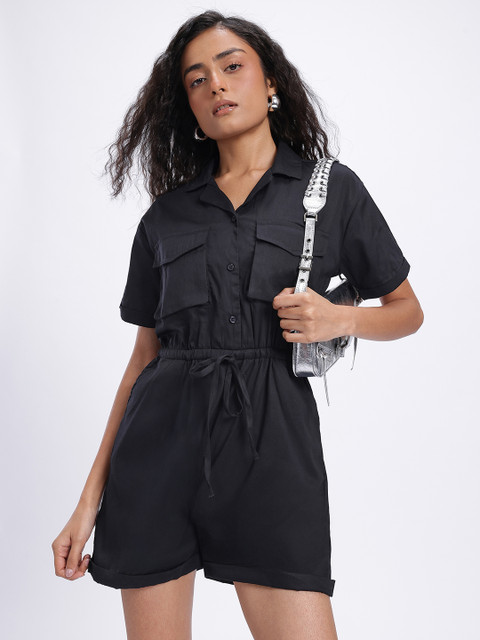 glitchez Utility Pockets Relaxed Waist Tie-Up Playsuit