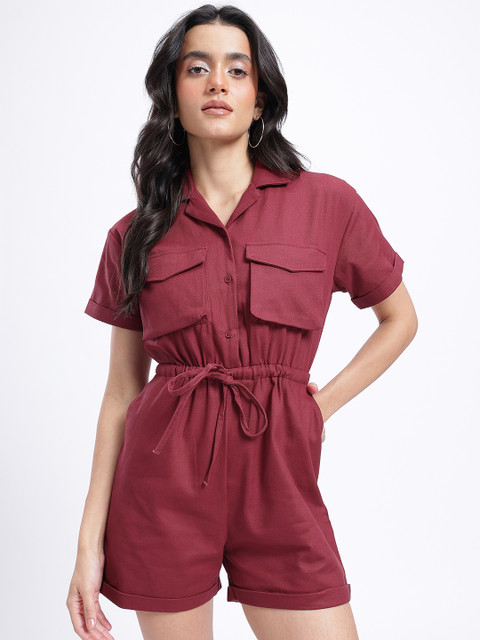glitchez Pockets Waist Tie-Up Relaxed Playsuit