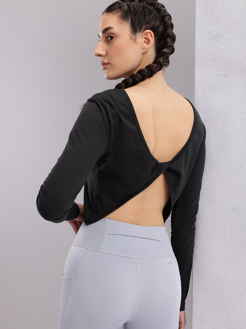 HRX by Hrithik Roshan Women Pure Cotton T-shirt with Twisted Back Detail