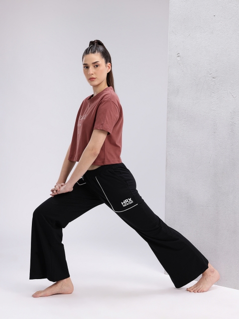 HRX by Hrithik Roshan Typography Print Drop-Sleeves Pure Cotton Crop Boxy Fit Yoga T-shirt - Image 6