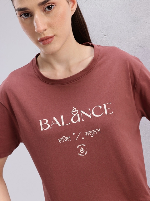HRX by Hrithik Roshan Typography Print Drop-Sleeves Pure Cotton Crop Boxy Fit Yoga T-shirt - Image 2
