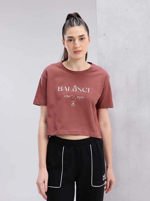 HRX by Hrithik Roshan Typography Print Drop-Sleeves Pure Cotton Crop Boxy Fit Yoga T-shirt - Image 3