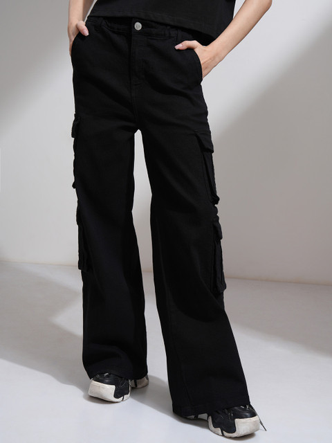 Tokyo Talkies Women Straight Fit Stretchable Cargo Jeans