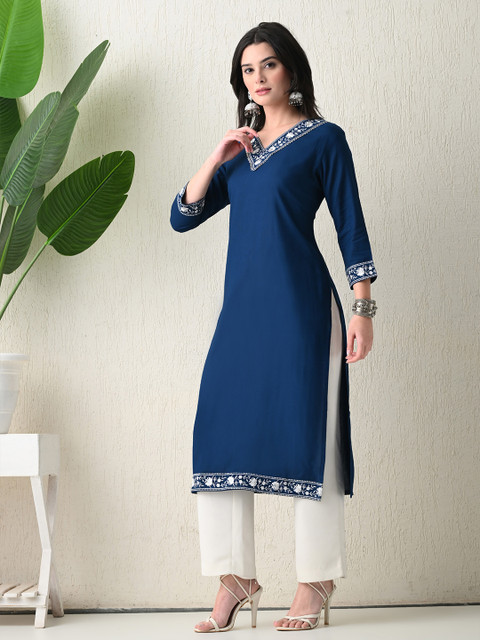 PHYSIL Women Floral Embroidered Thread Work Floral Kurta - Image 2