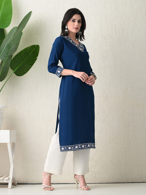 PHYSIL Women Floral Embroidered Thread Work Floral Kurta - Image 4