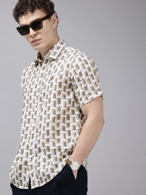 U.S. Polo Assn. Tailored Fit Geometric Printed Pure Cotton Casual Shirt