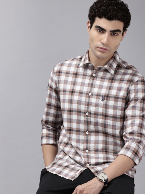 U.S. Polo Assn. Tailored Fit Micro Checked Pure Cotton Casual Shirt