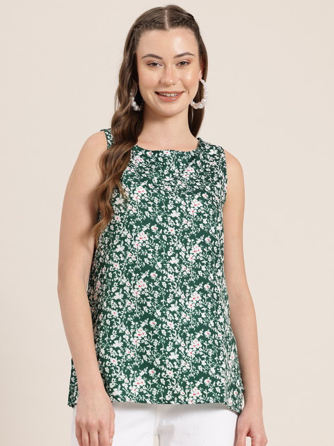 HERE&NOW Floral Printed Sleeveless A-Line Short Kurti