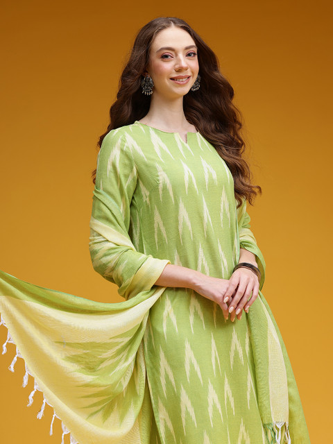 HERE&NOW Printed Regular Pure Cotton Kurta with Trousers & With Dupatta