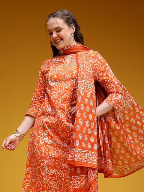 HERE&NOW X fwd Ethnic Motifs Print Pure Cotton Kurta with Trousers & Dupatta