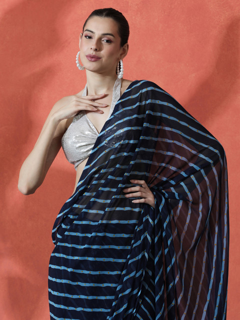 Sangria Ready To Wear Striped Printed Saree