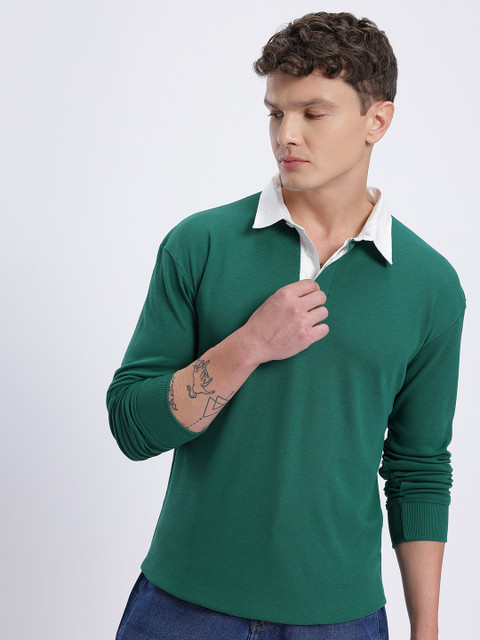 glitchez Contrast Polo Collar Relaxed Fit T-shirt