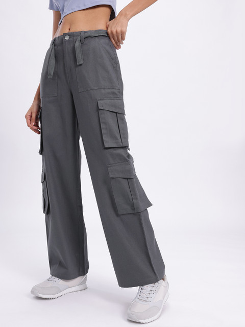 glitchez Women Strap Detail Twill Straight Fit Cargos