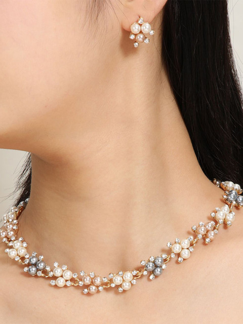 Shining Diva Fashion Gold-Plated Pearls Studded Jewellery Set