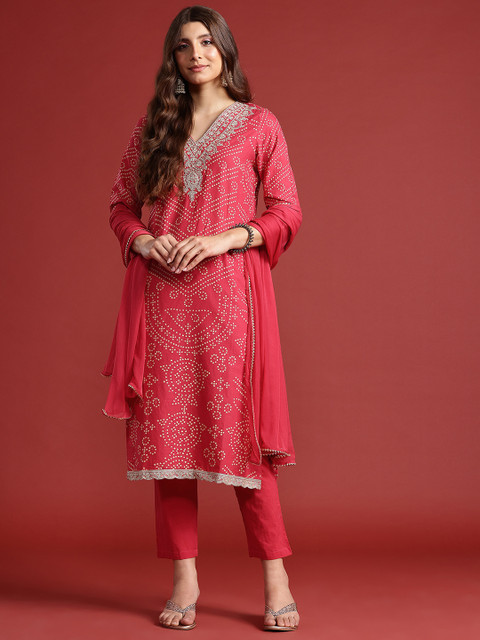 Anouk Ethnic Motifs Printed Pure Cotton Kurta with Trousers & Dupatta