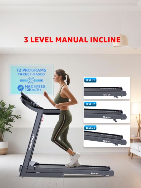 PowerMax Fitness TDM-96 Motorised Foldable Treadmill for Home Gym 4HP Peak DC Motor - Image 4
