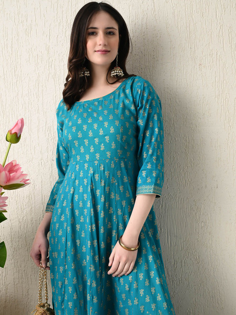 ao services Ethnic Motifs Printed Round Neck A-Line Maxi Ethnic Dress