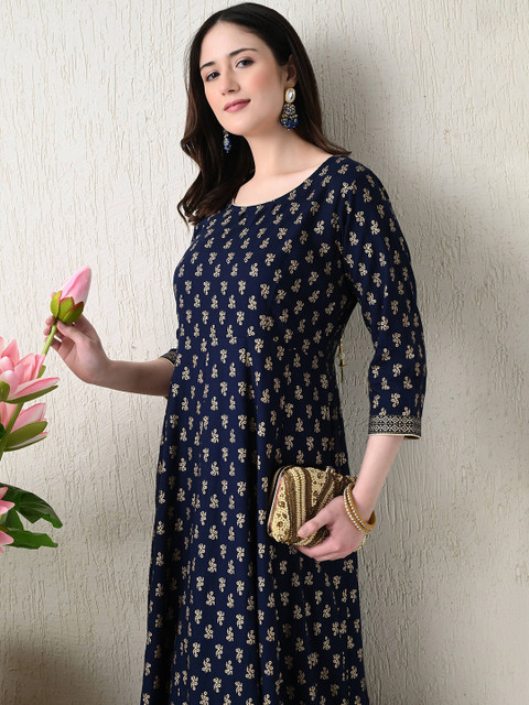 ao services Ethnic Motifs Printed Round Neck Anarkali Kurta