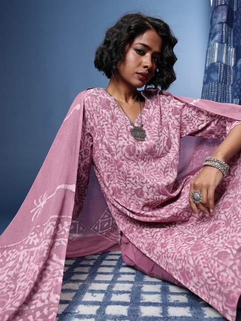 Taavi Indigo Ethnic Motifs Printed Regular Kurta With Trousers & With Dupatta