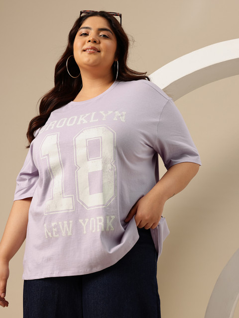 Sztori Plus Size Printed Drop-Shoulder Sleeves Pure Cotton Oversized T-shirt