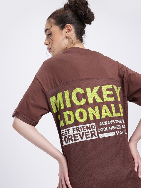 glitchez Mickey & Donald Typography Print Drop-Sleeves Oversized T-shirt with Mesh Inserts
