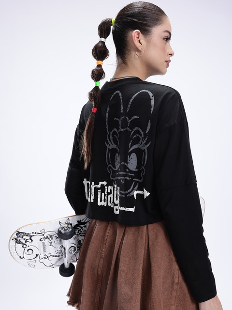 Kook N Keech Disney Daisy Duck Printed Drop-Shoulder Sleeves Boxy Crop T-shirt