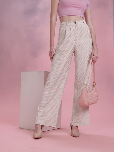 DressBerry Women Textured High-Rise Pleated Trousers