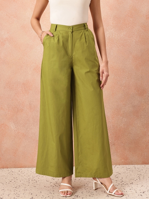 All About You Formals Women Cotton Flared Pleated Trousers - Image 2