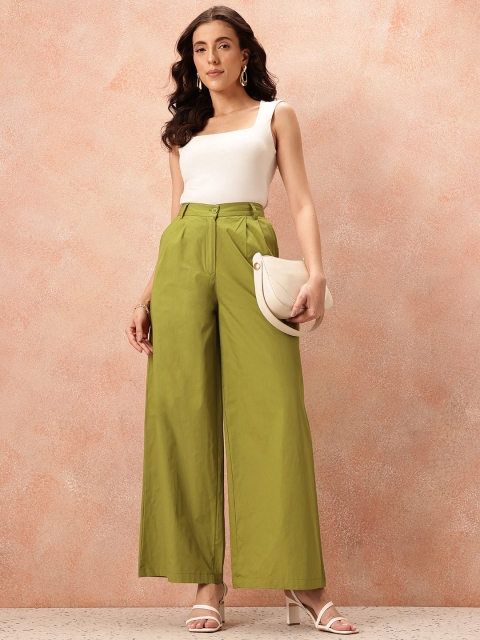 All About You Formals Women Cotton Flared Pleated Trousers - Image 5