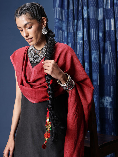 Taavi Woven Design Buti Cotton Dupatta with Sequinned Detail