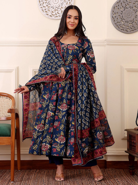 KALINI Women Floral Printed Regular Kurta with Trousers & With Dupatta - Image 5