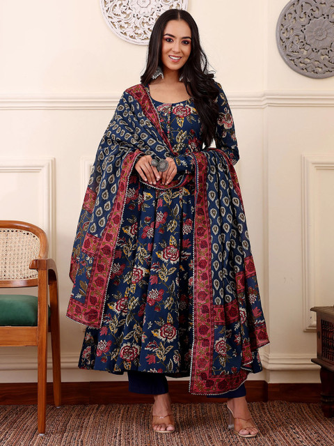 KALINI Floral Printed Anarkali Kurta With Trousers And Dupatta - Image 6