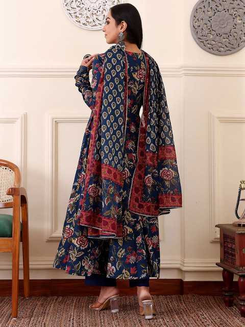 KALINI Floral Printed Anarkali Kurta With Trousers And Dupatta - Image 4
