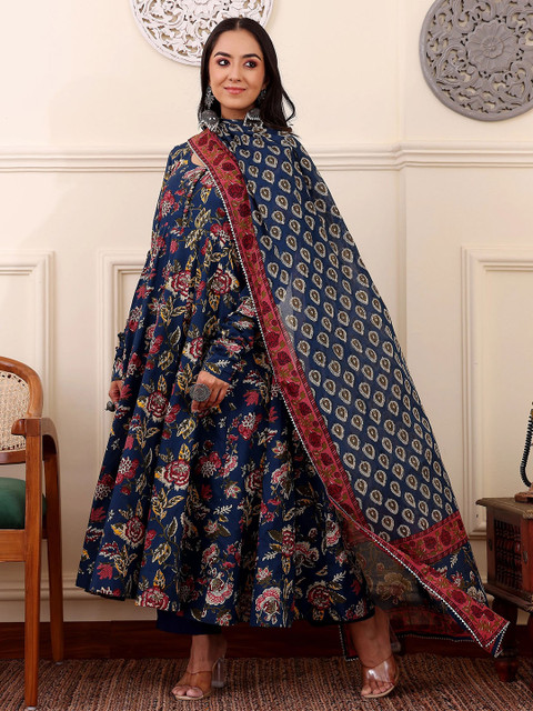 KALINI Floral Printed Anarkali Kurta With Trousers And Dupatta - Image 3